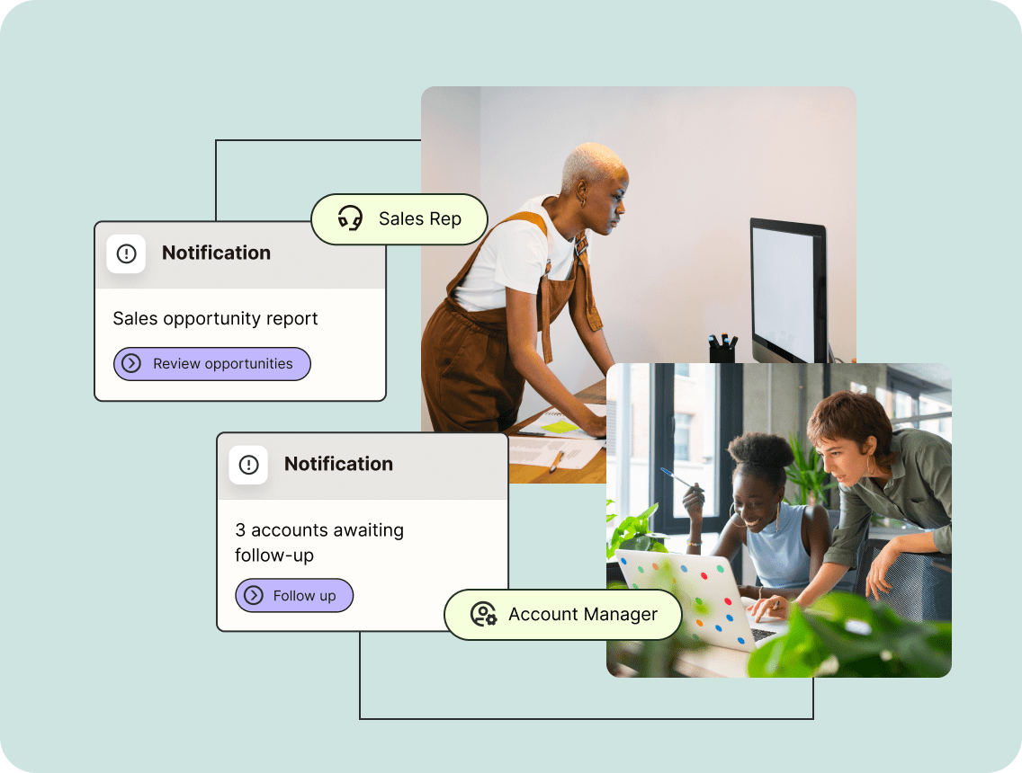 An illustration shwoing a sales rep and account manager in close communication